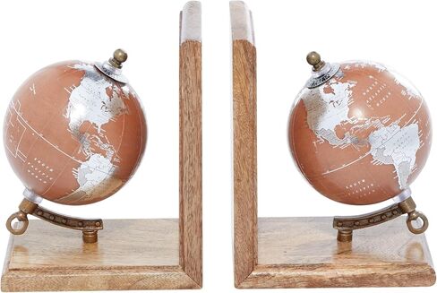 Deco 79 Wood Globe Bookends, Set of 2 7", 7"H, Brown in Kuwait