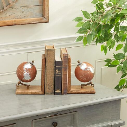 Deco 79 Wood Globe Bookends, Set of 2 7", 7"H, Brown in Kuwait