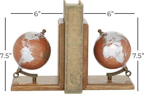 Deco 79 Wood Globe Bookends, Set of 2 7", 7"H, Brown in Kuwait