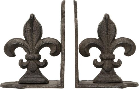 Creative Co-Op Decorative Distressed Metal Fleur de Lis Bookends, Gold, Set of 2 in Kuwait