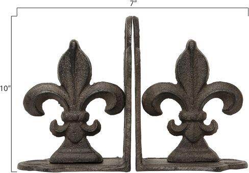 Creative Co-Op Decorative Distressed Metal Fleur de Lis Bookends, Gold, Set of 2 in Kuwait
