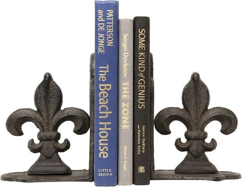 Creative Co-Op Decorative Distressed Metal Fleur de Lis Bookends, Gold, Set of 2 in Kuwait
