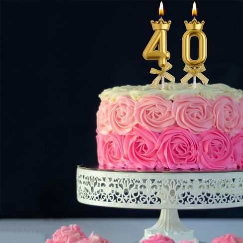 شموع عيد الميلاد الأربعين من AOOLADA، شموع عيد ميلاد ذهبية بعمر 40 عامًا، عدد 40 شمعة للرجال والنساء، ديكورات حفلات أعياد الميلاد السعيدة، هدايا تزيين الكيك للاحتفال بالذكرى السنوية للزفاف in Kuwait