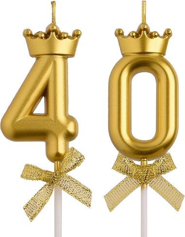 شموع عيد الميلاد الأربعين من AOOLADA، شموع عيد ميلاد ذهبية بعمر 40 عامًا، عدد 40 شمعة للرجال والنساء، ديكورات حفلات أعياد الميلاد السعيدة، هدايا تزيين الكيك للاحتفال بالذكرى السنوية للزفاف in Kuwait