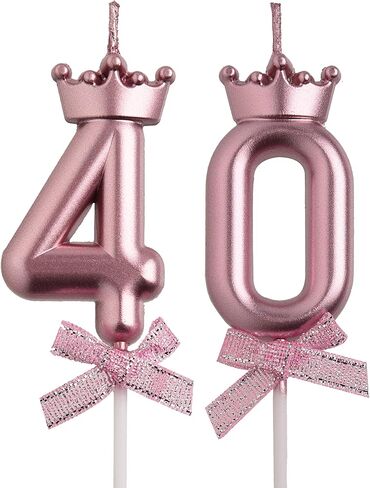 شموع عيد الميلاد الأربعين من AOOLADA، شموع عيد ميلاد ذهبية بعمر 40 عامًا، عدد 40 شمعة للرجال والنساء، ديكورات حفلات أعياد الميلاد السعيدة، هدايا تزيين الكيك للاحتفال بالذكرى السنوية للزفاف in Kuwait