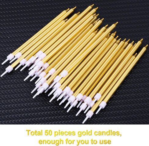 50 Pcs Black Birthday Cake Candles, Slim Cake Candles Long Cupcake Candles with Holders for Birthday Wedding Party Cake Decoration Supplies in Kuwait