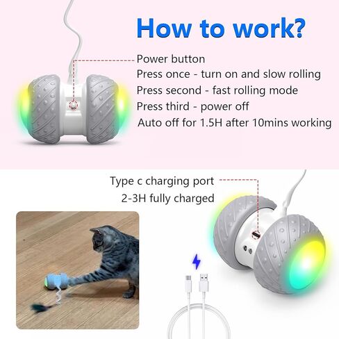 ألعاب القطط التفاعلية القابلة لإعادة الشحن من بينتوبال مع مؤقت تلقائي، سرعة دوران سريعة وبطيئة على السجاد in Kuwait