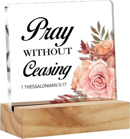Bible Verse Pray Without Ceasing Desk Decor Acrylic Desk Sign Floral Scripture Christian Acrylic Plaque Home Office Desk Shelf Decoration 4.7"x4.7" in Saudi Arabia