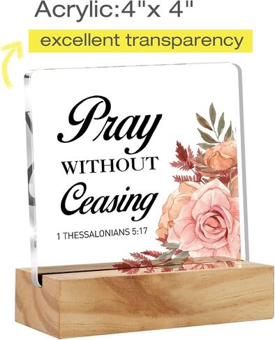 Bible Verse Pray Without Ceasing Desk Decor Acrylic Desk Sign Floral Scripture Christian Acrylic Plaque Home Office Desk Shelf Decoration 4.7"x4.7" in Saudi Arabia