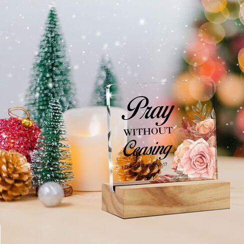 Bible Verse Pray Without Ceasing Desk Decor Acrylic Desk Sign Floral Scripture Christian Acrylic Plaque Home Office Desk Shelf Decoration 4.7"x4.7" in Saudi Arabia