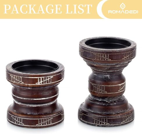 Romadedi Rustic Wood Candle Holder for Pillar - Set of 2 Vintage Farmhouse Wooden Candle Stand Chunky Decorative 6.1"/ 4.3" Home Decor Mantle Firepilace Table Centrepiece Deocration in Kuwait