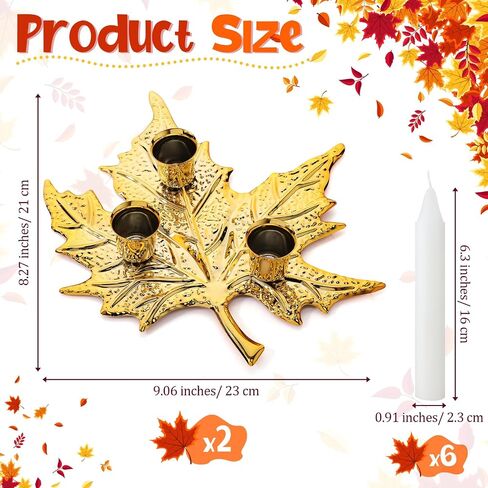 2 Set Fall Thanksgiving Candle Holders Maple Leave Centerpiece Fall Table Decorations Metal Fall Harvest Centerpiece with 6 White Candles for Autumn Harvest Dining Table Home Decor in Saudi Arabia