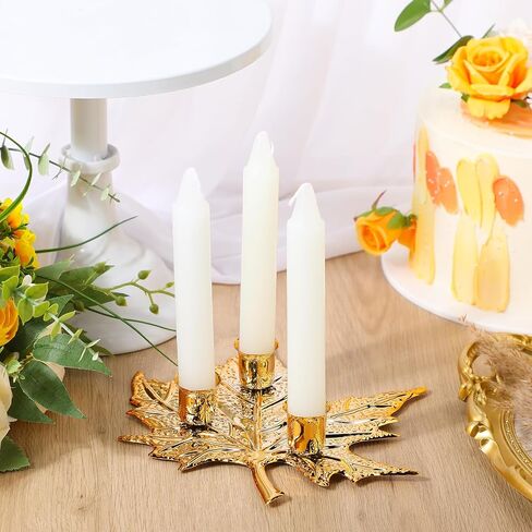 2 Set Fall Thanksgiving Candle Holders Maple Leave Centerpiece Fall Table Decorations Metal Fall Harvest Centerpiece with 6 White Candles for Autumn Harvest Dining Table Home Decor in Saudi Arabia
