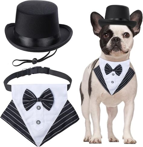 Yewong 2 Pieces Pet Formal Accessories Set - Pet Top Hat with Formal Pet Tuxedo Bandana Collar Birthday Party Gradation Halloween Costumes Accessories for Dog Cat (Set-B) One Size in Saudi Arabia