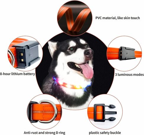 Light up Dog Collars, LED Dog Collar Light, USB Rechargeable Bright Flashing Dog Collar with Waterproof, Lighted Safety Collar for Walking at Night for Small Medium Large Dogs (Blue) in Saudi Arabia