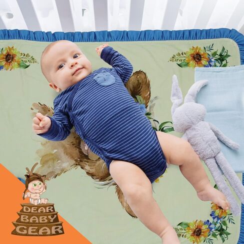 بطانية أطفال فاخرة من Dear Baby Gear Farm - هدايا مينكي ذات وجهين ومعلم وحديثي الولادة للفتيات والفتيان - بطانية أطفال مطبوعة على شكل بقرة هايلاند من قماش الدنيم وقماش ناعم كاكي مينكي، 40 × 30 بوصة in Kuwait