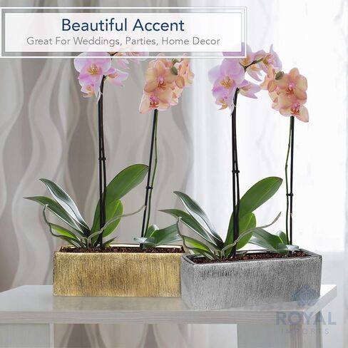 مزهرية سيراميك زجاجية من Royal Imports قطعة مركزية للديكور للمنزل أو الزفاف - شكل مستطيل محفور، 4 بوصة × 12 بوصة، ذهبي in Saudi Arabia