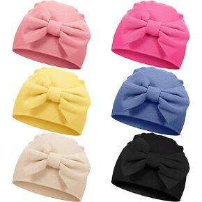 Geyoga 6 Pieces Newborn Baby Unisex Soft Cotton Beanie Hat with Cute Bow for 0-6 Months Baby Newborn