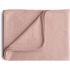 mushie Extra Soft Baby Blanket | Organic Cotton Ribbed Receiving Blanket, Swaddle, Stroller | 35x35 Inch (Blush)
