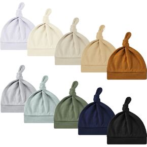 10 Pcs Baby Newborn Hats Set Stretchy Knot Beanie Hats Baby Cute Cap Infant Beanies, 10 Colors, 0-6 Months