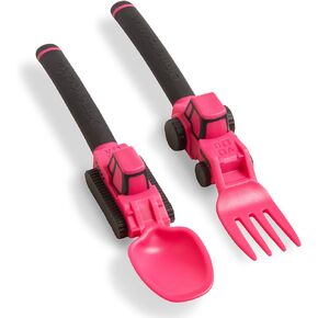 Dinneractive Utensil Set for Kids – Construction Themed Toddler Forks and Spoons, Toddler Utensils – 2-Piece Set – Yellow Construction Utensils For Toddlers - Loader & Tractor Toddler Spoons and Forks