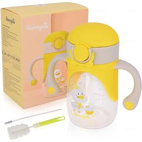 GreatKid Baby Sippy Cup with Weighted Straw - Ideal for 1+ Year Old and Transitioning Infants 6-12 Months - Spill-Proof and Easy to Hold with Handle - 8oz(Blue｜Handle)