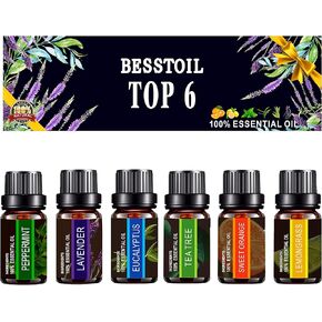 Essential Oils Set of TOP6,Besstoil Therapeutic Grade 100% Pure Aromatherapy Diffuser Oils Gift Set(Lavender, Tea Tree, Eucalyptus, Lemongrass, Peppermint, Sweet Orange),10ml/6 Count in Saudi Arabia