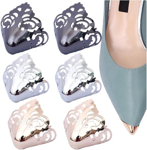 واقي حذاء معدني مدبب بلون سادة غطاء اصبع القدم للكعب العالي انيق غطاء اطراف حذاء متين لحماية الاحذية واصلاح الديكور، 3 ازواج نمط 7 in Kuwait