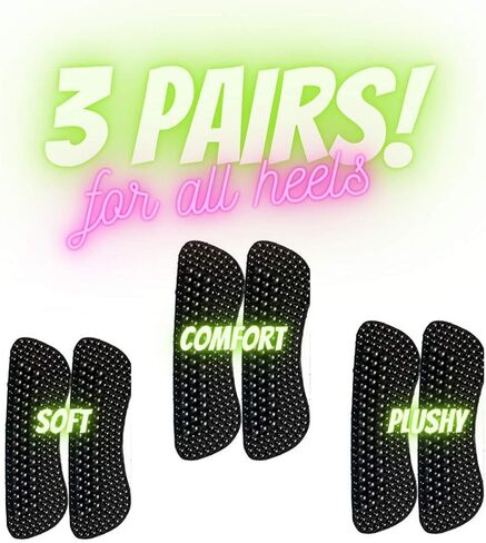 (3 Pairs) Silicone Heel Grips for Mens / Womens | Anti-Slip for Inside of Loose Heels, Shoes Too Big | Non-Slippage Gel Heel Grip Liners | Multi-Size No-Slip Inserts | Improve Fit Adhesive (Black) in Saudi Arabia