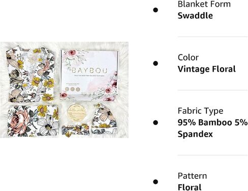 Baybou Robe Swaddle Set Matching Mommy and Me Set Baby Girl Swaddle Blanket Gift 5-Piece Set Hospital Robe Vintage Flora S/M in Saudi Arabia