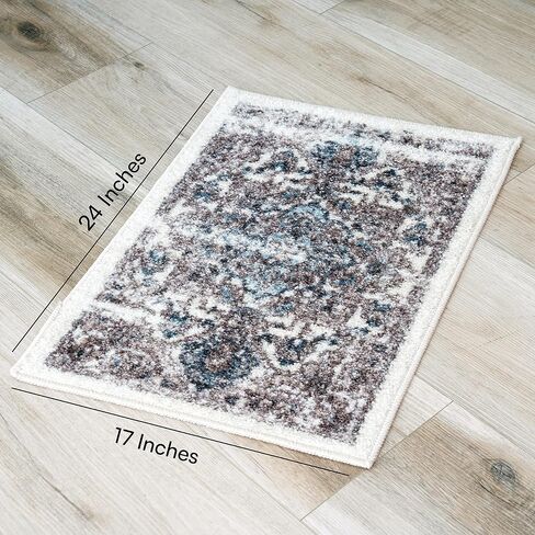 مجموعات سجاد المطبخ من Maples Rugs - سجادة مزخرفة غير قابلة للانزلاق مكونة من قطعتين قابلة للغسل في الغسالة [صنع في الولايات المتحدة الأمريكية] سجادة أرضية كلاسيكية للرمي والعداء، 17 بوصة × 24 بوصة + 17 بوصة × 48 بوصة، محايدة in Kuwait