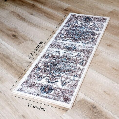 مجموعات سجاد المطبخ من Maples Rugs - سجادة مزخرفة غير قابلة للانزلاق مكونة من قطعتين قابلة للغسل في الغسالة [صنع في الولايات المتحدة الأمريكية] سجادة أرضية كلاسيكية للرمي والعداء، 17 بوصة × 24 بوصة + 17 بوصة × 48 بوصة، محايدة in Kuwait