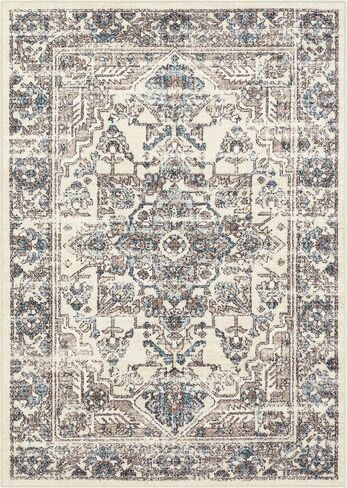 مجموعات سجاد المطبخ من Maples Rugs - سجادة مزخرفة غير قابلة للانزلاق مكونة من قطعتين قابلة للغسل في الغسالة [صنع في الولايات المتحدة الأمريكية] سجادة أرضية كلاسيكية للرمي والعداء، 17 بوصة × 24 بوصة + 17 بوصة × 48 بوصة، محايدة in Kuwait