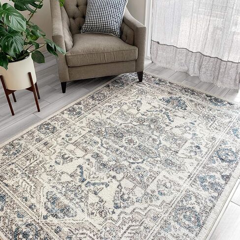 مجموعات سجاد المطبخ من Maples Rugs - سجادة مزخرفة غير قابلة للانزلاق مكونة من قطعتين قابلة للغسل في الغسالة [صنع في الولايات المتحدة الأمريكية] سجادة أرضية كلاسيكية للرمي والعداء، 17 بوصة × 24 بوصة + 17 بوصة × 48 بوصة، محايدة in Kuwait