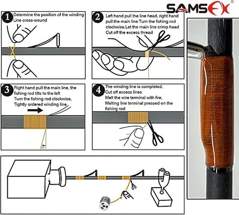 خيط تغليف صنارة الصيد SAMSFX لخط لف قضيب البناء، خيوط معدنية 8 ألوان 65 ياردة/حزمة بكرة in Kuwait