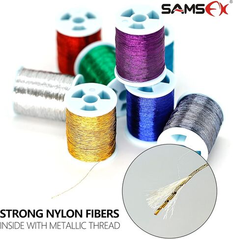 خيط تغليف صنارة الصيد SAMSFX لخط لف قضيب البناء، خيوط معدنية 8 ألوان 65 ياردة/حزمة بكرة in Kuwait
