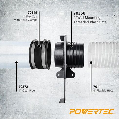 POWERTEC 70358 4 Inch Wall Mounting Blast Gate with Bracket, Threaded Dust Collection Fitting - 1 Pack in Saudi Arabia