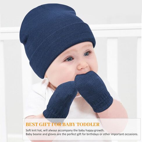 Baby Beanie Hat Gloves Set, Kids Winter Warm Knit Hat with glvoes,Toddler Soft Beanie for Little Boys Little Girls Children in Saudi Arabia