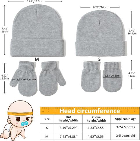 Baby Beanie Hat Gloves Set, Kids Winter Warm Knit Hat with glvoes,Toddler Soft Beanie for Little Boys Little Girls Children in Saudi Arabia