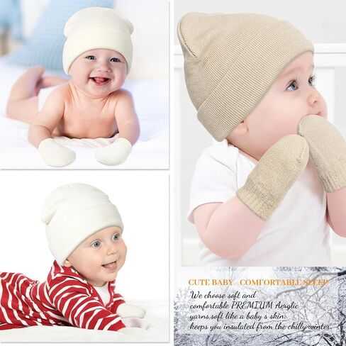 Baby Beanie Hat Gloves Set, Kids Winter Warm Knit Hat with glvoes,Toddler Soft Beanie for Little Boys Little Girls Children in Saudi Arabia