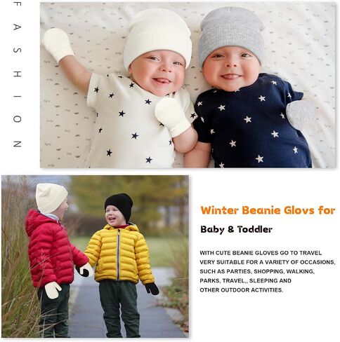 Baby Beanie Hat Gloves Set, Kids Winter Warm Knit Hat with glvoes,Toddler Soft Beanie for Little Boys Little Girls Children in Saudi Arabia