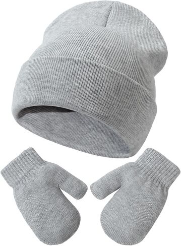 Baby Beanie Hat Gloves Set, Kids Winter Warm Knit Hat with glvoes,Toddler Soft Beanie for Little Boys Little Girls Children in Kuwait