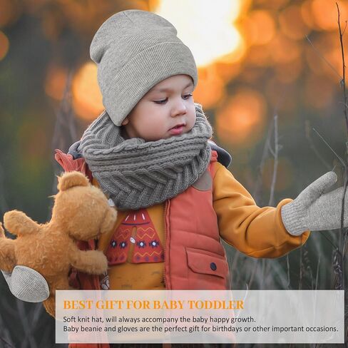 Baby Beanie Hat Gloves Set, Kids Winter Warm Knit Hat with glvoes,Toddler Soft Beanie for Little Boys Little Girls Children in Kuwait