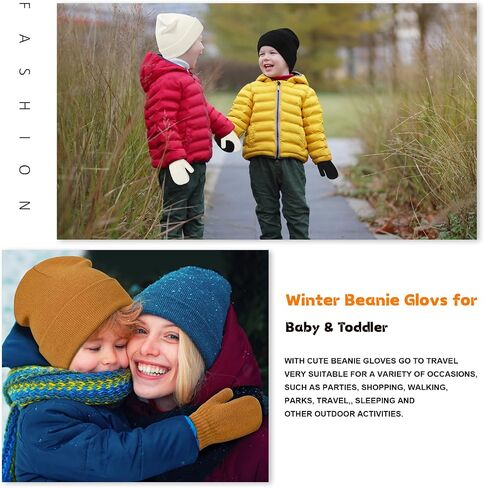 Baby Beanie Hat Gloves Set, Kids Winter Warm Knit Hat with glvoes,Toddler Soft Beanie for Little Boys Little Girls Children in Kuwait