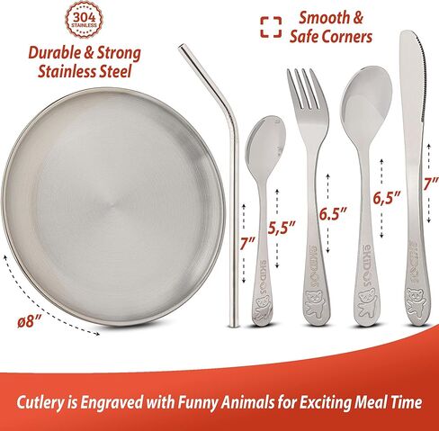 مجموعة أدوات مائدة مكونة من 10 قطع للأطفال، مجموعة أطباق من الفولاذ المقاوم للصدأ 304 صديقة للبيئة من مونتيسوري للأطفال الصغار والأطفال، مجموعة أدوات أطباق وأكواب من القش ومفرش سيليكون (أخضر) in Kuwait