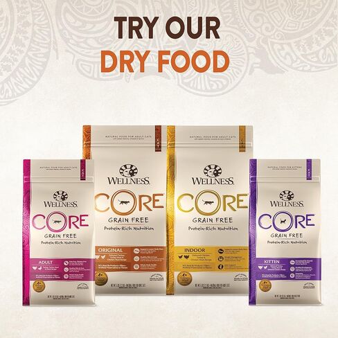 Wellness Core 95% طعام القطط المعلب والرطب والخالي من الحبوب الطبيعية ولحم البقر والدجاج، علبة 5.5 أونصة (عبوة من 12 قطعة) in Kuwait