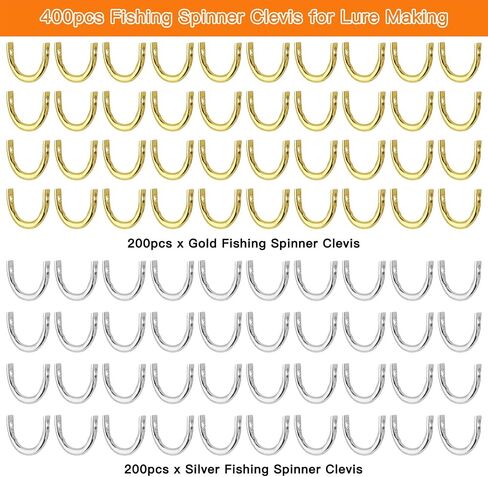 400pcs Fishing Spinner Clevis U Shaped Spinner Bait Clevis Easy Spin Spinner Clevis Spinner Blade Clevis for Lure Making Tackle Craft Fishing Gear(Gold,Silver) in Saudi Arabia