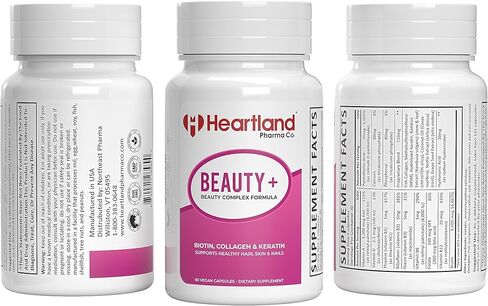 كبسولات تركيبة هارتلاند فارما بيوتي+ المركبة - البيوتين والكولاجين والكيراتين - تدعم المكملات الغذائية الصحية للشعر والبشرة والأظافر - 60 قطعة (عبوة من قطعة واحدة) in Kuwait