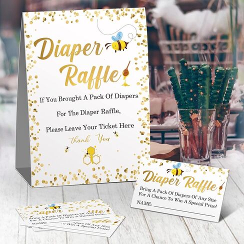 تذاكر يانصيب الحفاضات، لافتة سحب الحفاضات، مجموعة ألعاب استحمام الطفل، لعبة استحمام الطفل تحت عنوان حفاضات بامبل بي، ديكورات استحمام الطفل (علامة واحدة + 50 بطاقة) in Kuwait