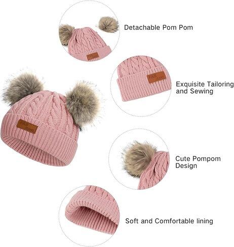 American Trends Baby Beanie Hat Double Pom Pom Toddler Beanies Knit Infant Winter Hat Caps for Boys Girls in Saudi Arabia